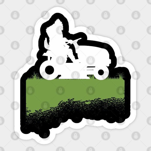 Bigfoot Mowing the Lawn Sticker by Tesszero